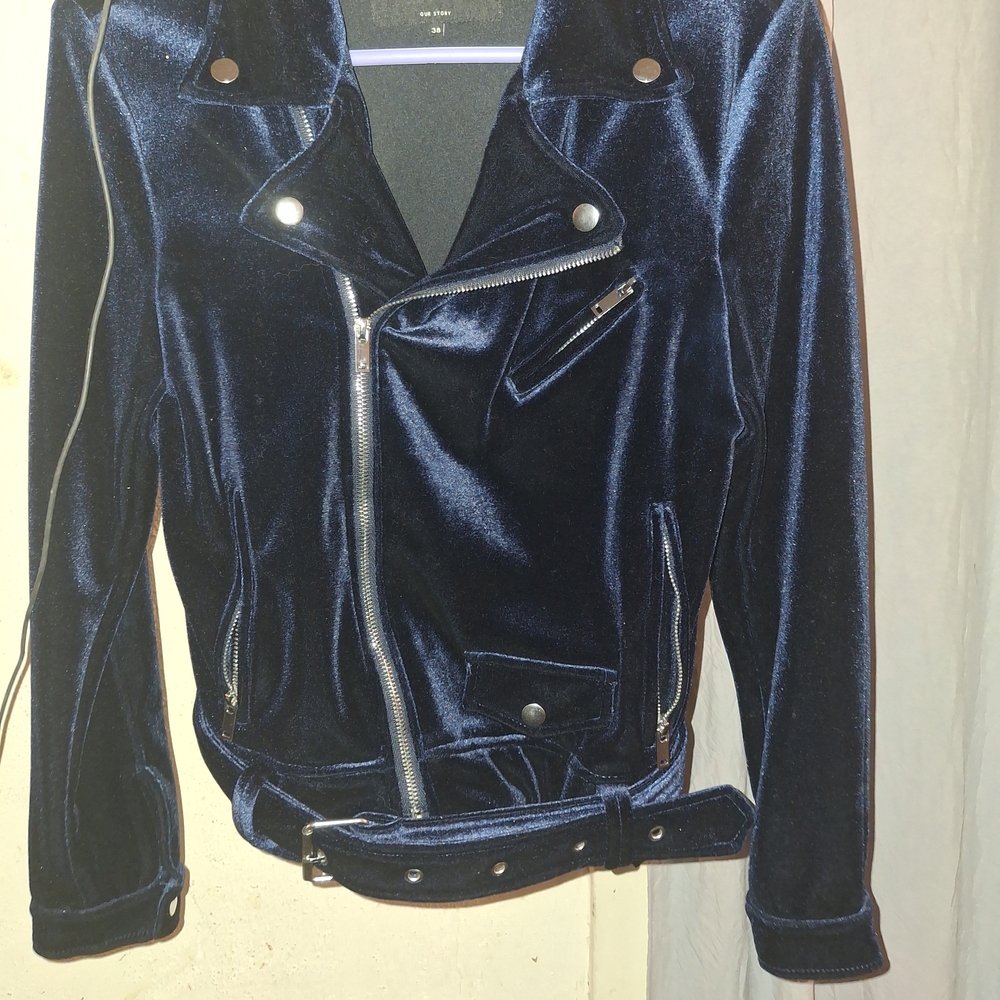 Only Midnight Blue Velvet Biker Jacket